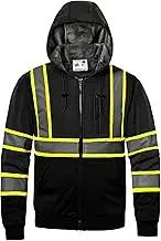 High visibility Hoodie for Men,Class3 Hi Vis Hoodi,Fleece Lined Reflective Hoodie