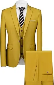 [Maiyifu-GJ] Men's 3 Piece Slim Fit Suit Set Formal Business Wedding Tuxedo Suits 1 Button Suit Jacket Pants Vest Sets