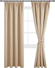 DWCN Blackout Curtains for Bedroom Thermal Insulated Curtains with Tiebacks Pencil Pleat Window Curtains for Living Room 66 x 90 inch Length, Beige, 2 Panels