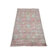 3'1"x5' Pink Afghan Angora Oushak Leaf Design Hand Knotted 100% Wool Rug G20130