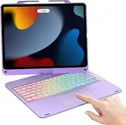 SENGBIRCH Touch Keyboard Case for iPad Pro 12.9-inch (3rd, 4th, 5th, 6th Generation), Magic Keyboard for iPad Pro 12.9 Case - 7 Colors RGB Backlit, 360° Swivel Hard Shell with Pencil Holder, Purple
