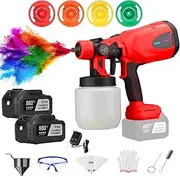 Yaberry Grove 600W Paint Sprayer, HVLP Cordless Electric Spray Paint Gun, 2X 4.0Ah Batteries, 4 Nozzles, Easy to Clean, for Furniture/Cabinets/Fence/Walls/Door/Garden Chairs etc