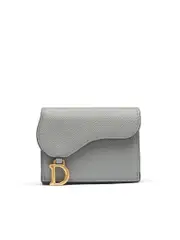 Dior Saddle Lotus Wallet in Gray Gained Calfskin