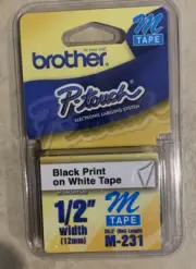 Brother M231 P-touch Label Tape 1/2" Black on White M231 (S1)