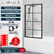 Black Framed Safety Tempered Glass Shower Screen Over Bath Fixed Panel 700 800mm