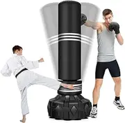 [Costway] 170 cm Freestanding Punching Bag, Heavy Boxing Bag with Stand for Adults Kids, MMA UFC Kick Training, Tear Resistant and Fast Rebound Stand Kickboxing Bag with Suction Cup Base for Home Gym