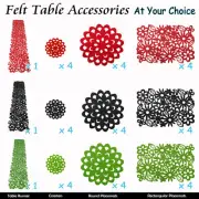 Table FELT Accessories - Runner, Placemats, Coasters, Dollies - RED GREEN BLACK