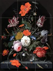 Art STILL LIFE WITH PEONIES ROSES Mural Ceramic Backsplash Bath Tile #2388