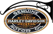 Harley Davidson Motor Oil Metal Oval Wall Sign on Hanger Double Sided