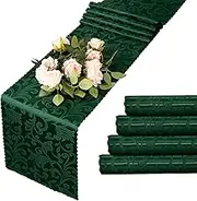 MILVOWOC 4 Pack Emerald Green Satin Table Runner, 12 x 72 Inch Jacquard Damask Rectangle Bright Silky Decorative Table Runner for Party Banquet Birthday Dinner Wedding Table Decor