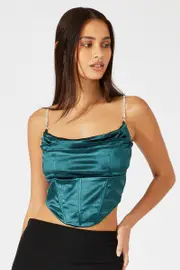 Green Satin Cami Sleeveless Strap - Size XXS, Women's Cami