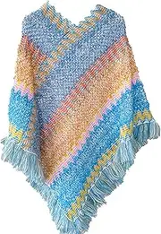[Generic] Scarf Women Large Colourful Splice Poncho With Tassels Knitted Shawl Scarf Fringed Wraps Pashminas Sweater Pullover Cape Gifts For Women Sweater Tassel Hem Shawl Wrap Roaring 20's Dresses for Women