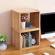 AUSHOPLAH Set of 2 Desktop Organizer Rack, Office Desk Storage Shelf, Bookshelve, Desktop Bookcase Wood Bookshelf C23 (Wood + Wood)