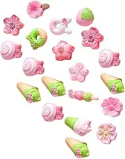 BEBEMOKO 20pcs Cherry Blossom Charms Decorative Resin Material for DIY Crafts Phone Cases and Hair Accessories Mixed Style Flower Embellishments for Creative Projects