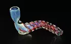 3 1/2" CURVED STEM RED Mini Sherlock One Hitter Tobacco Smoking Glass Pipe Pipes