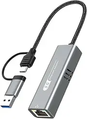 2in1 USB-C/USB 3.1 to Ethernet Adapter 5000Mbps USB-C to RJ45 Network Converter RJ45 to Type C Ethernet Converter for Windows 10/11 Mac OS