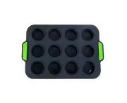 12 Grids Muffin Baking Tray Anti-deformation Silicone Dishwasher Safe Cupcake Baking Mold for Restaurant-Dark Gray