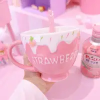 在飛比找樂天市場購物網優惠-日系可愛甜美學生陶瓷杯馬克杯浮雕立體草莓牛奶妹麥片杯水杯