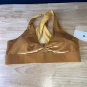 Fabletics Sports Bra Small Velvet Oasis Twist Velour Crossback Gold Size L