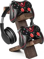 BEARUT Wooden Game Controller Holder Headset Stand 2-Tier Universal Controller Gaming PC Accessories Storage Rack Headphone Stand for Xbox Series PS5 PS4