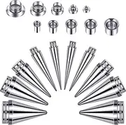 [Hicarer] 30 Pieces Ear Gauge Stretching Kit Stainless Steel Gauges Kit Screw Fit Taper Plug Tunnel Ear Expander Stretching Set, 6G-00G