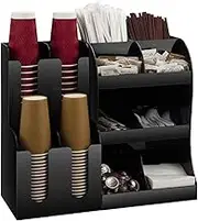 Coffee Condiment Station Organizer, 12-Compartment Coffee Accessories Organizer with 4 Cup Holder, Mass Storage Coffee Condiment Station Rack for Stirrers, Snacks, Sugars, and More