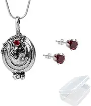 [JinYu] 2 Set The Vampire Elena Gilbert Opening Vervain Locket Pendant Necklace and Red Earrings with Transparent Box, Alloy, Electroplating process, metal