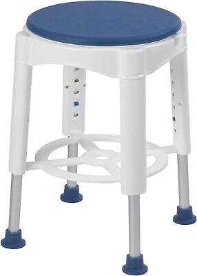 Drive Medical Bath Stool With Padded Rotating Seat, White with Blue Seat