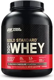 OPTIMUM NUTRITION Gold Standard 100% Whey Protein Powder, Double Rich Chocolate, 2.27kg - [2024/2025 plastic neck band packaging may vary]