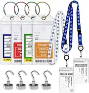 [Beluga Gears] Cruise Luggage Tags Essentials 4 Sets with Zip Seal and Steel Loops + 2 Cruise Lanyard Detachable ID Holder Badge + 4 Cruise Cabin Magnetic Hooks (27lbs-Heavy Duty) Compatible All Cruise Lines Ships