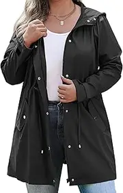 [IN'VOLAND] Plus Size Rain Jackets For Women Waterproof Rain Coats with Hood Lightweight Windbreaker Outdoor Trench Coat