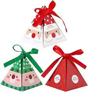 30pcs Christmas Candy Boxes Xmas Cookie Christmas Tree Printed Paper Box Holiday Treat Packaging Container 8x8x9cm