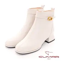 在飛比找Yahoo奇摩購物中心優惠-【CUMAR】皮帶扣環粗跟短靴-米白