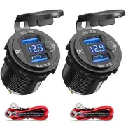 12V Socket USB Charger Dual QC 3.0 with LED Voltmeter Waterproof Car Charger Adapter for RV Marine Motorcycle