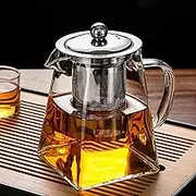 YUEMING Glass Teapots with Infuser,550 ml in Square Shape Borosilicate Glass Tea Pot with Tea Strainers for Loose Leaf Tea, Microwavable and Stovetop Safe,Removable 304 Stainless Steel Infuser (550ml)