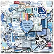 50Pcs Book Stickers for Kindle, Bookish Sticker Pack for Laptop, Ebook Readers Cute Vinyl Decals Water Bottle Girls Holographic Waterproof Romance (Blue)