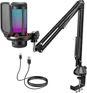 TONOR RGB Gaming Microphone PC Set Healthiness Adjustable, USB Microphone with Microphone Boom for Computer PS4/5, Condenser Microphone with Microphone Stand, Mic for Streaming Podcasting Studio