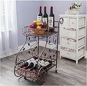 Mobile Storage Cart Simple Wrought Iron Bar Cart Kitchen Metal Rolling Cart Wine Cart 2 Tier High Capacity Storage Shelves with Wheel Dining Cart Open Storage Space