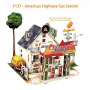 RobotimeDIY 1:24 Miniature American Highway Gas Station 3d Wooden Model Kit-F137