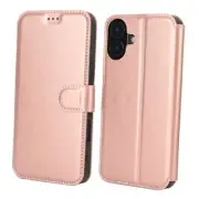 Case for iPhone 16 Premium PU Leather Simple for iPhone 16 6.1 inch Rose Gold