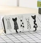 Cat Lover Wallet White Black Sleek Zippered Faux Leather Credit Cards Purse Cats