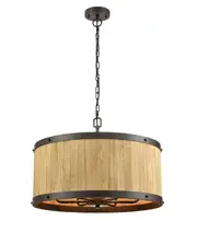 Barrique Retro Drum Wood Pendant Light Large Bronze