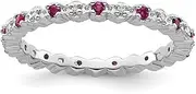 [Stackable Expressions] 925 Sterling Silver Polished Prong set Stackable Cr. Ruby and Diamond Ring Size 8-Stackable-Ring for Women