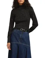 [Marcs] Frost Shimmer Roll Neck Knit Jumper in Black