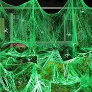 Nankoyal Halloween Spider Web,Creepy Halloween Artificial Spider Web | White Stretched Light up Fake Spider Web with 60 Fake Spiders, Halloween Home Decoration for Indoor Outdoor