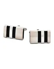 [Cudworth] Brushed Steel Cufflinks in Black Rubber