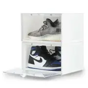 Set of 2 Clear Shoe Sneakers Display Crates Storage Side drop Magnetic Door