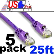 Lot5x/pk 25ft PURE CUPPER! (notCCA) Network Cat5e Patch Cable/Cord/Wire {PURPLE