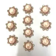 Rhinestone & Pearl 25mm Flatbacks x 10pcs - Style 18