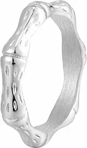 [Jude Jewelers] Stainless Steel Bamboo Bone Style Hammered Finishing Wedding Band Ring